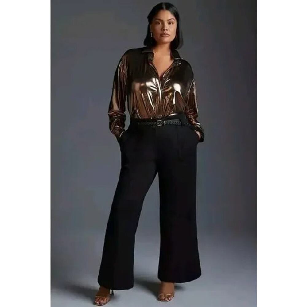 Anthropologie Maeve Naomi Ponte Wide-Leg Flare Pants Black Size 10